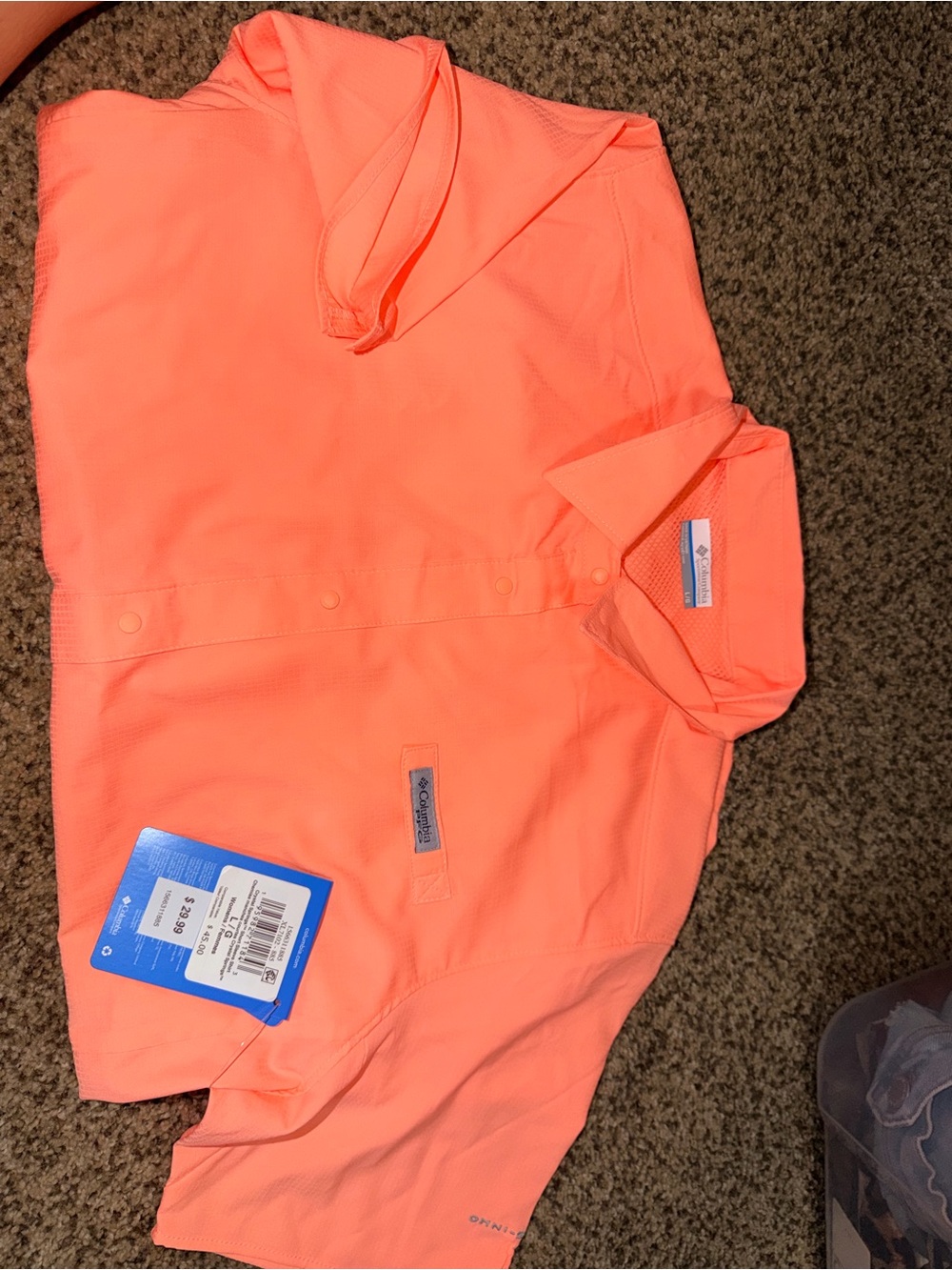 Columbia Button-Front Shirt - Neon Coral